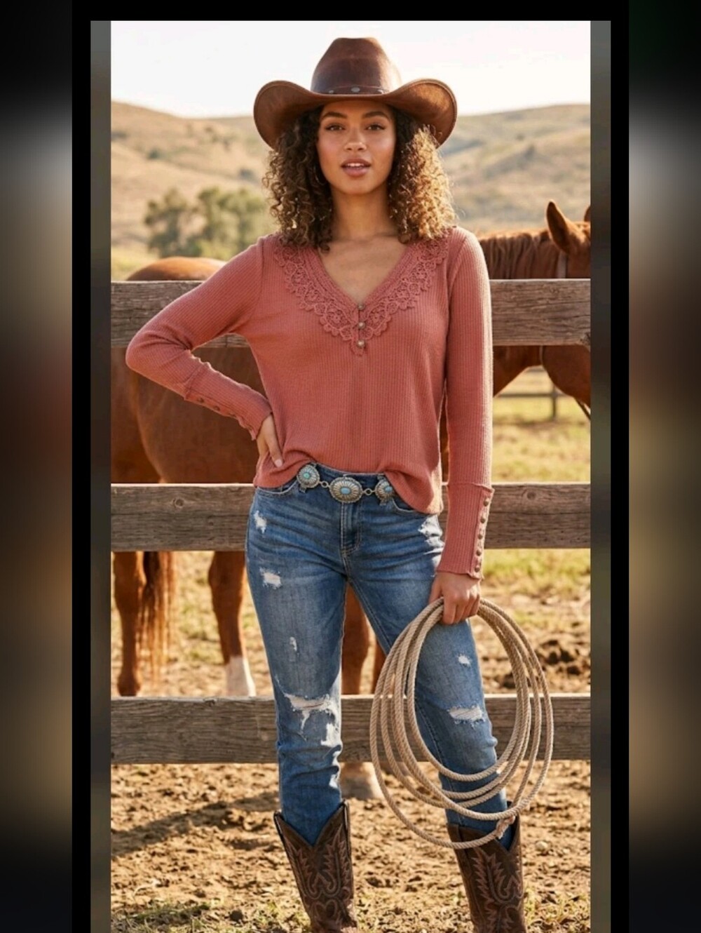 NWT Eyeshadow Lace Trim Henley Shirt Top S Detail Button Cuff Country Cowgirl